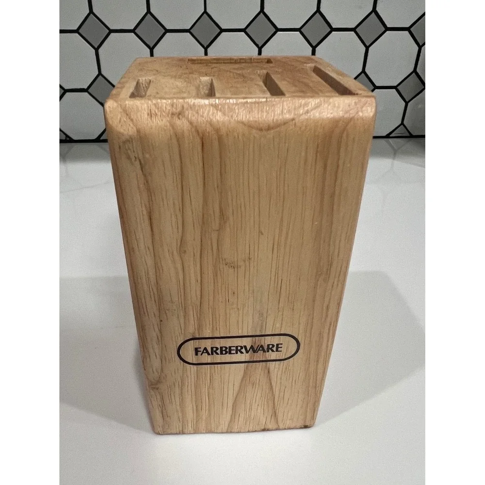 Farberware Wooden Knife Block 6 Slot Kitchen Cutlery Storage Organizer Natural